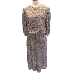 Vintage Lady Carol of New York silky poly neutral floral maxi dress. Size 14